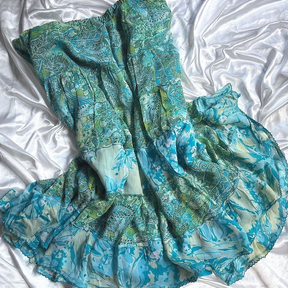 y2k paisley Tiered Skirt Blue Sequin Embellished Avenue 26/28